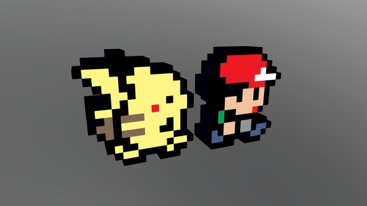 Ash & Pikachu // Pixel Papercraft 3D Model