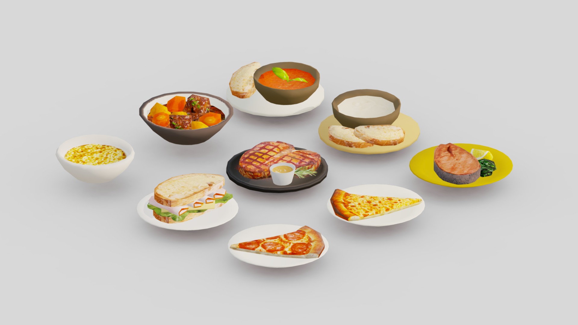 3D model Food Low Poliy G05 - This is a 3D model of the Food Low Poliy G05. The 3D model is about a group of different foods.