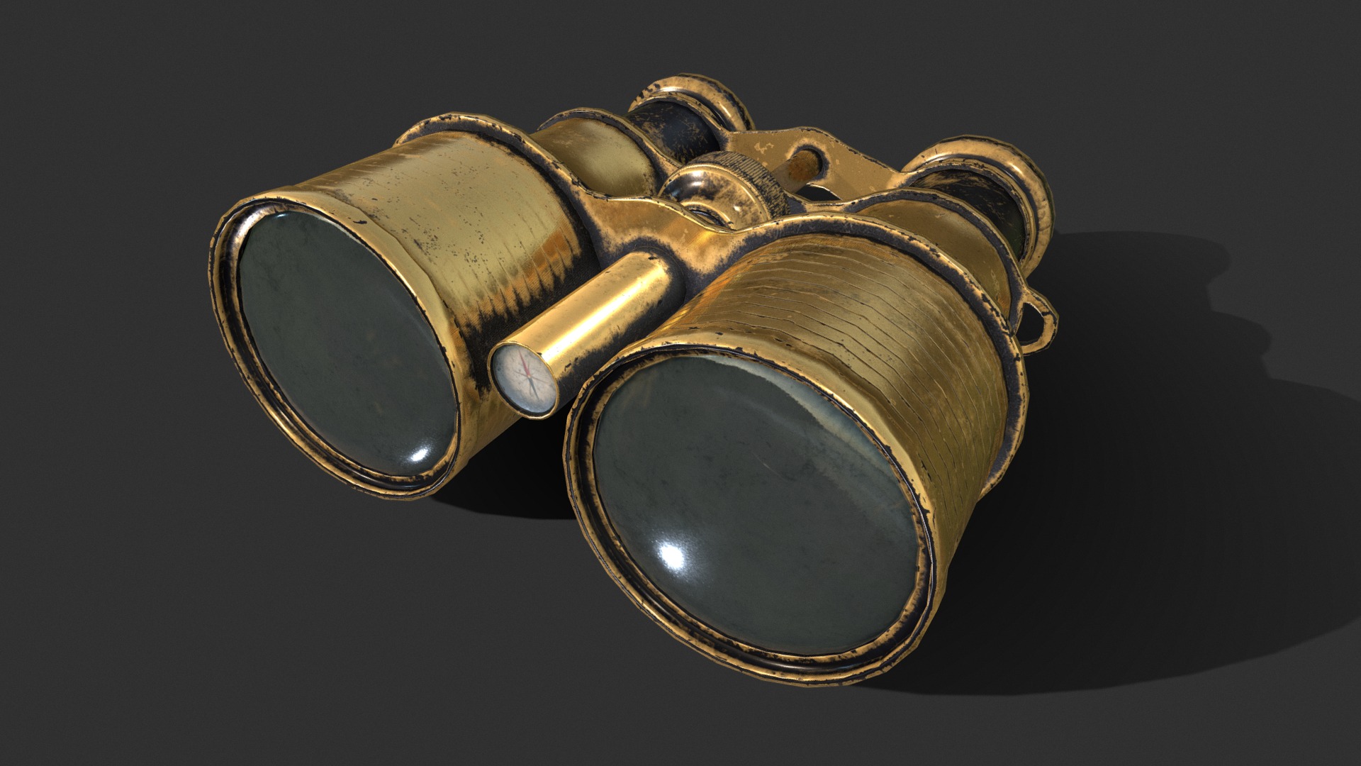 3D model Vintage Binocular - This is a 3D model of the Vintage Binocular. The 3D model is about a gold and black trumpet.