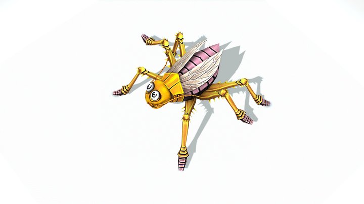 Animated Funny Cartoon White Roach Insect 3D Model