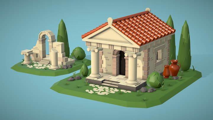 Low poly Antique Roman House 3D Model
