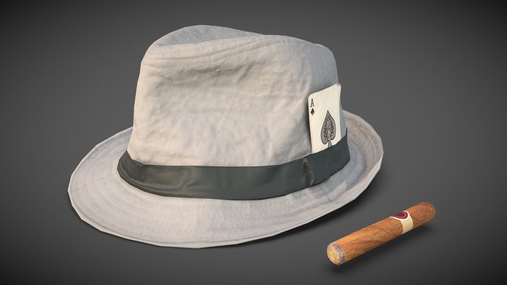 Player's hat - With Card and Cigar 3D Model