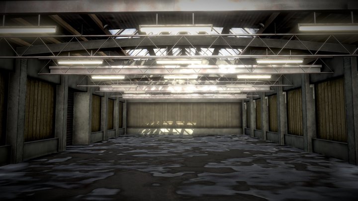 Old Warehouse (Wet Asphalt Ground) 3D Model