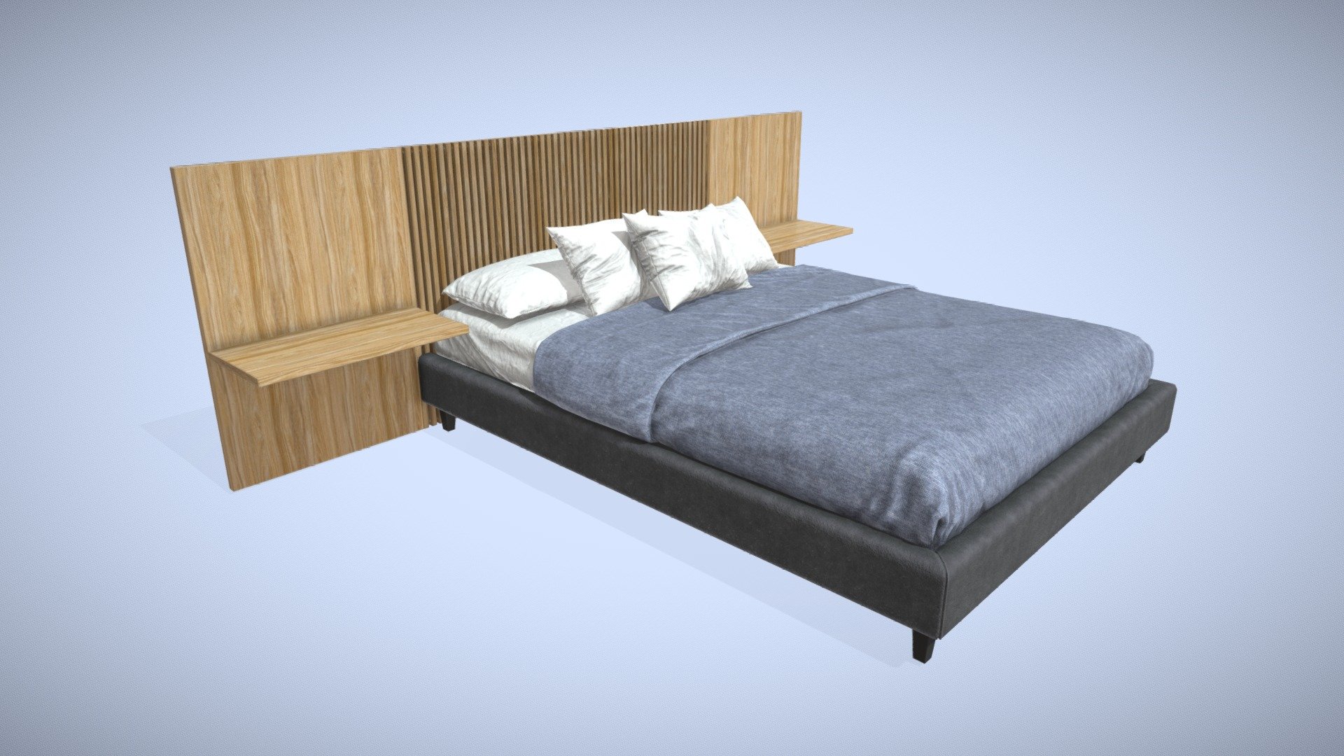 Bed And Headboard With Vertical Design Low Poly Buy Royalty Free 3d