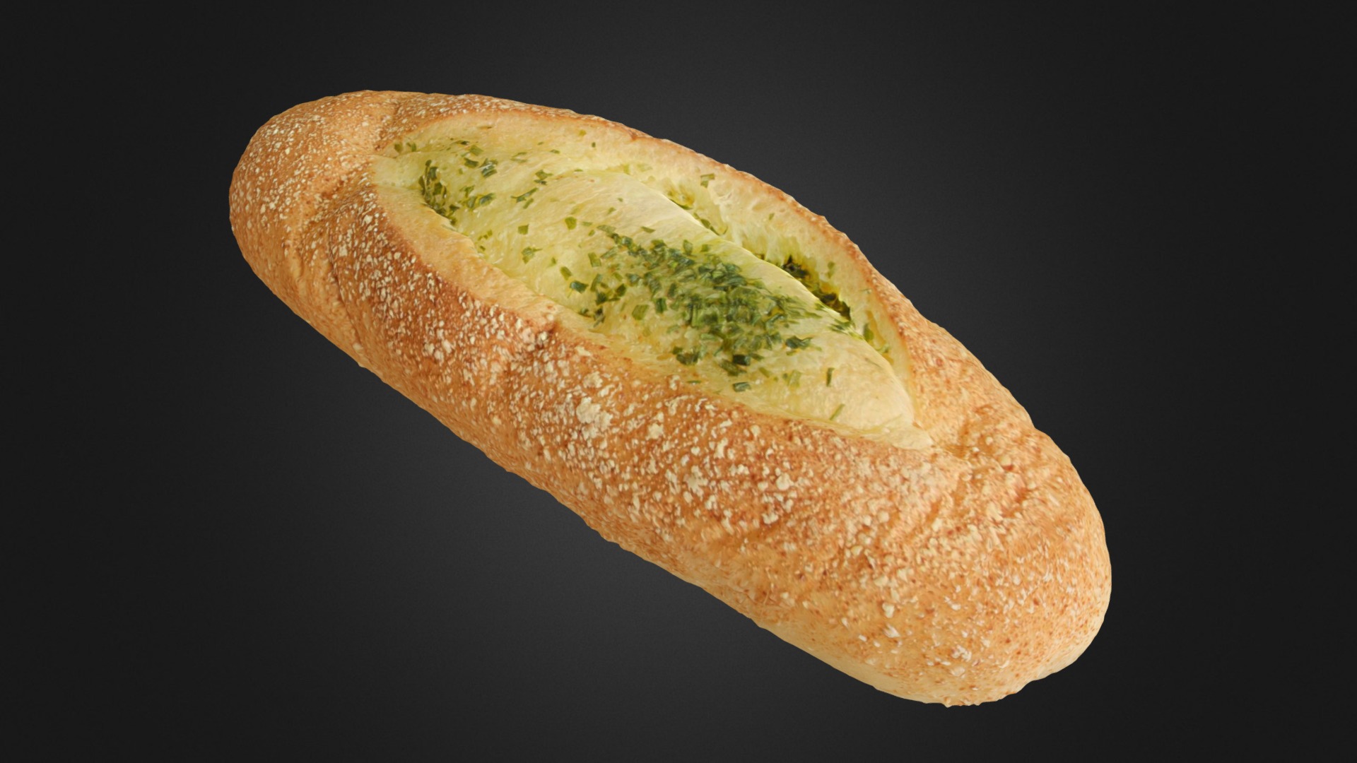 3D model Garlic Bread 大蒜麵包 - This is a 3D model of the Garlic Bread 大蒜麵包. The 3D model is about a piece of bread with a green substance on it.