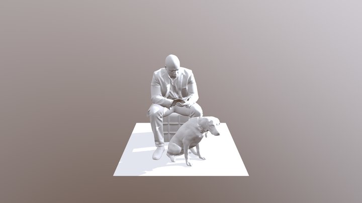 Hombre leyendo junto a su perro. 3D Model
