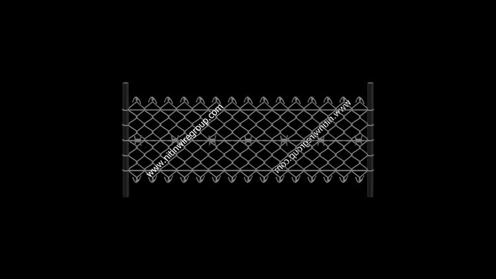 CH007|ChainlinkKnuckle End-BarbedWire|2Line wire 3D Model