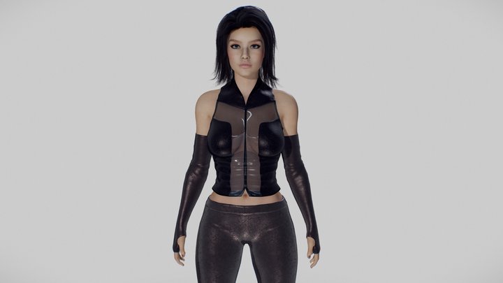 Stylish Woman in Leather Outfit 3D Model