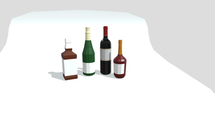 Low poly set of 4 bottles 3D Model