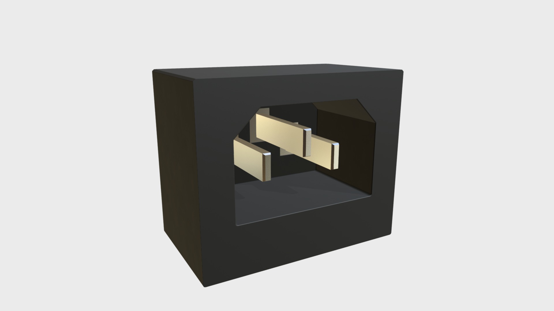 3D model Power input socket - This is a 3D model of the Power input socket. The 3D model is about a black square with a white rectangle in the middle.