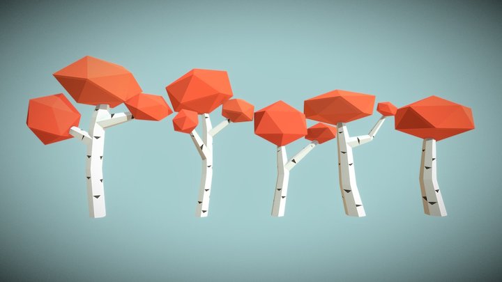 Low Poly Birch Trees 3D Model