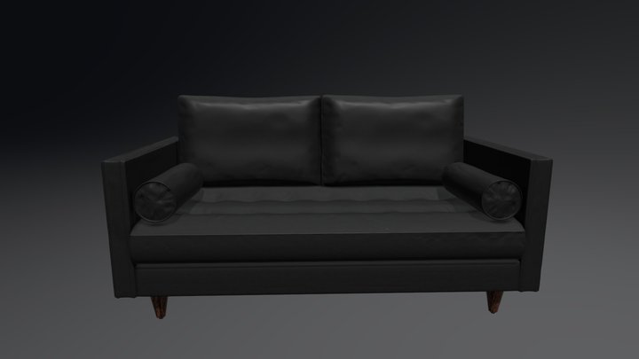 Black Leather Couch 3D Model