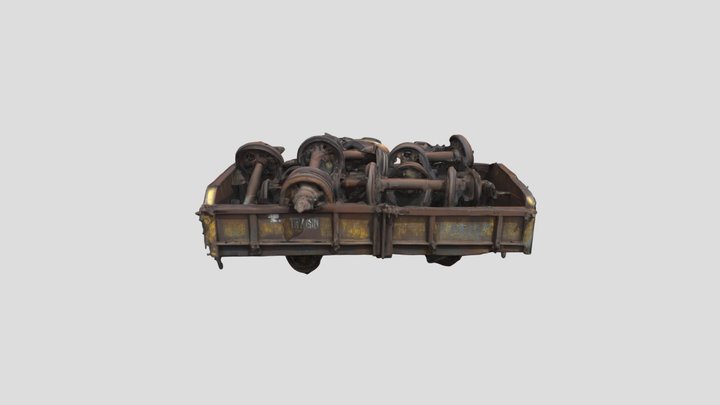 Rusty Rail Train Axles in Cart 3D Model