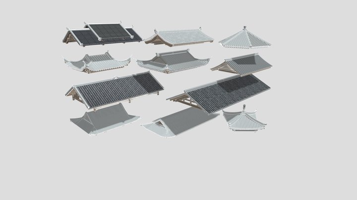 Chinese style ancient architecture roof, ancient 3D Model