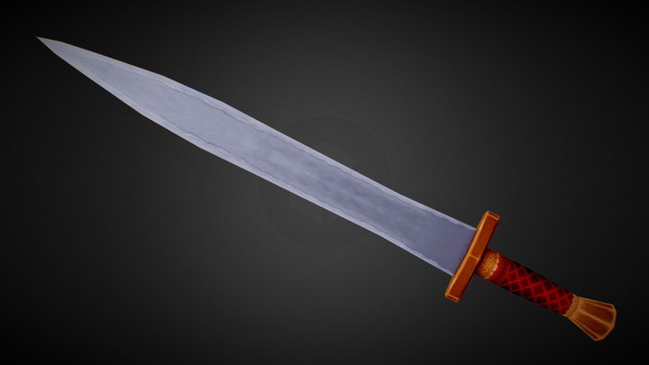 Hand Painted Low Poly Sword 3D Model
