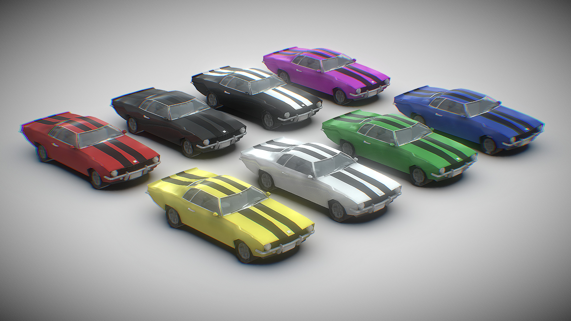 3D model Muscle Car [Low Poly] - This is a 3D model of the Muscle Car [Low Poly]. The 3D model is about a group of toy cars.