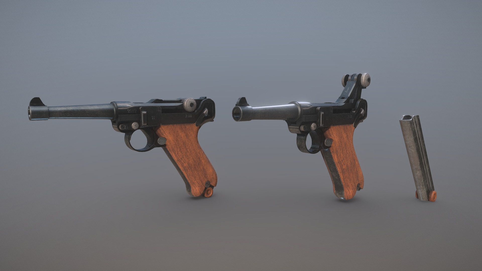 3D model P08 Luger - This is a 3D model of the P08 Luger. The 3D model is about a couple of guns.