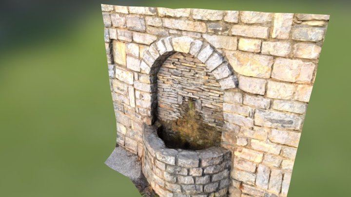 Lowpoly Stone wall fountain 3D Model