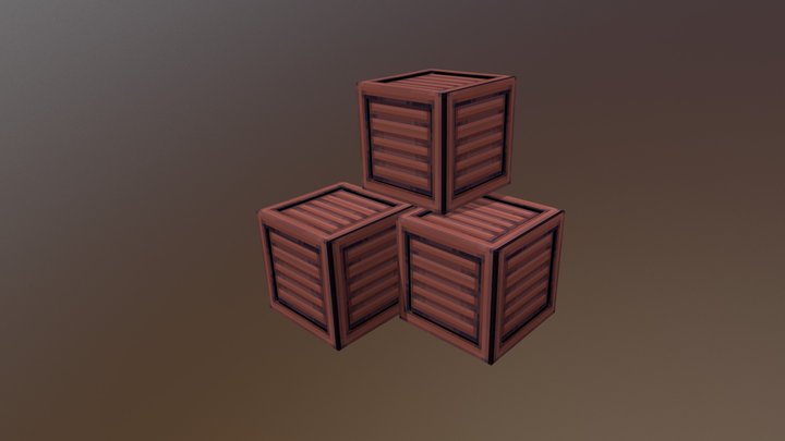 LowPoly Pixelart Wooden Box 3D Model