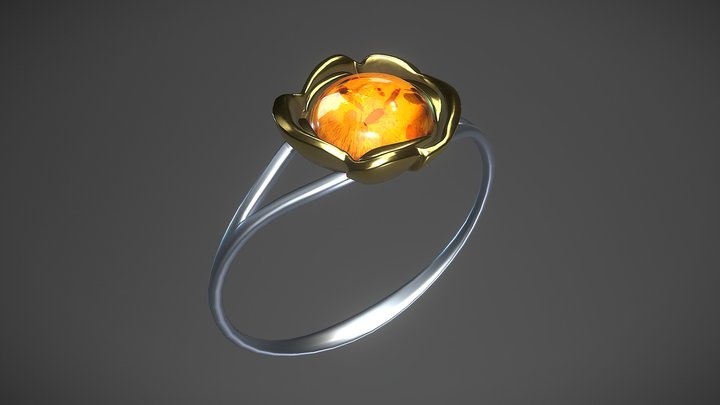 [PBR] Amber ring with gold and silver 3D Model