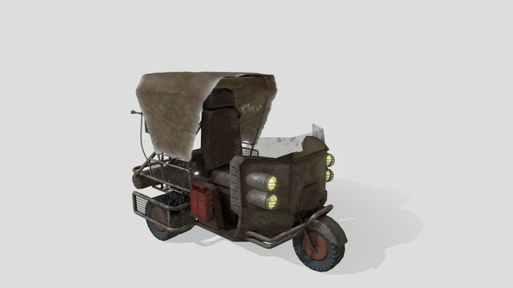 War Autorikshaw with machine gun 3D Model