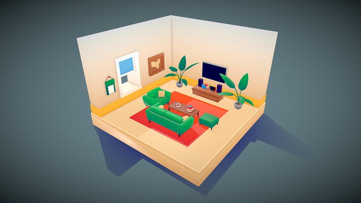 Low poly Isometric Living Room