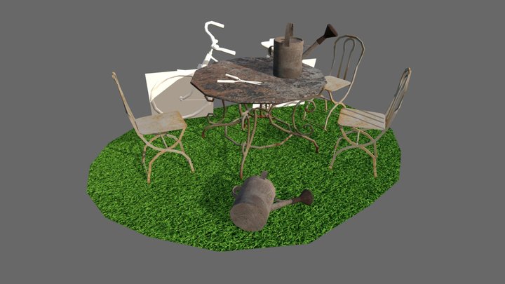 SM_Chair_Table_Watering_Can_Bicycle_Shears 3D Model