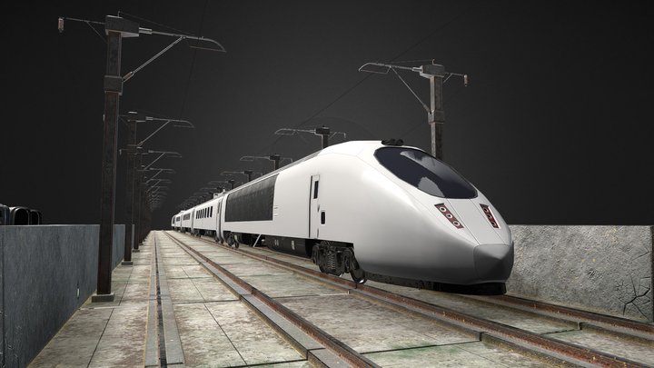 Modular semi-futuristic train set (low poly) 3D Model