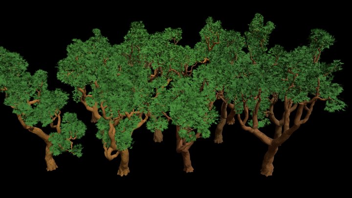 16 Comic-style Pine Trees Pack (Medium-Poly) 3D Model