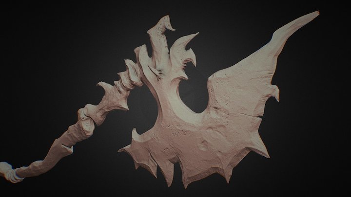 Two-handed bone axe 3D Model