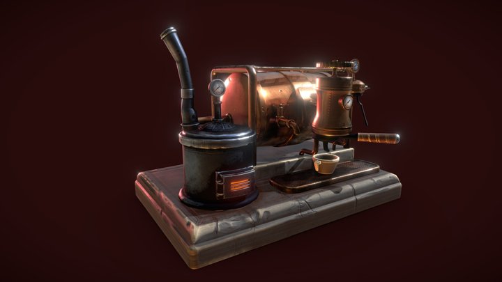 Steampunk Stylized Coffeemachine 3D Model