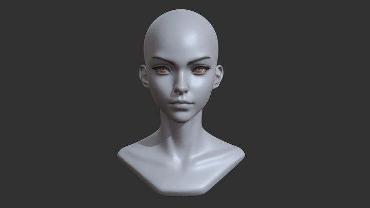 Stylized Anime Female Head 3D Model