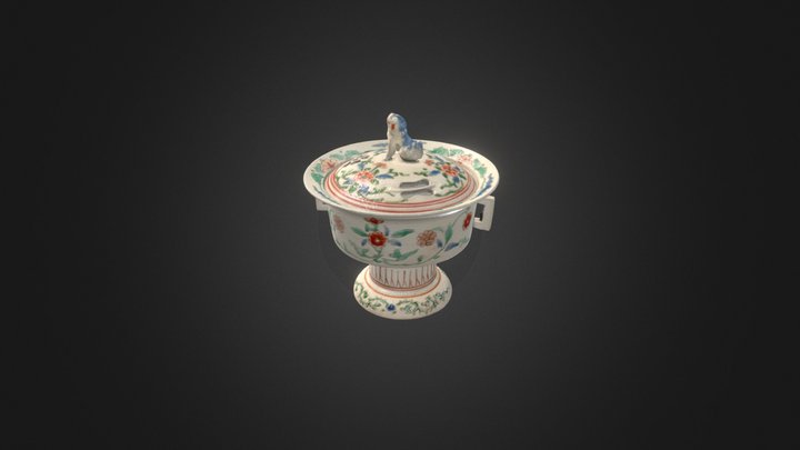 色絵草花文香炉【動画付き】 3D Model