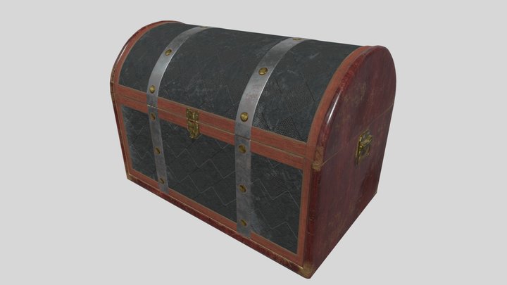 Wooden chest with leather 3D Model