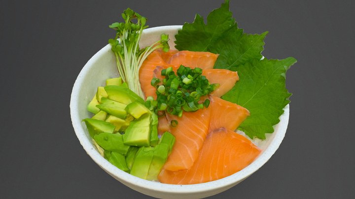 Seafood bowl - Salmon and Avocado 3D Model