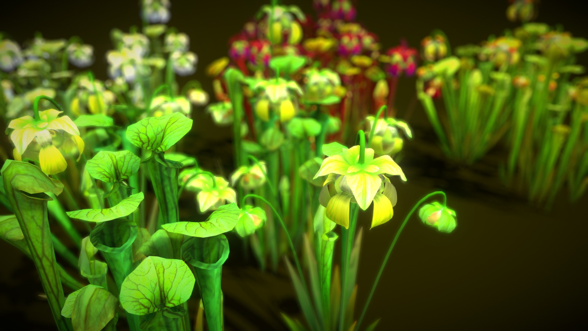 3D model Flower Green Pitcher - This is a 3D model of the Flower Green Pitcher. The 3D model is about a close up of some flowers.