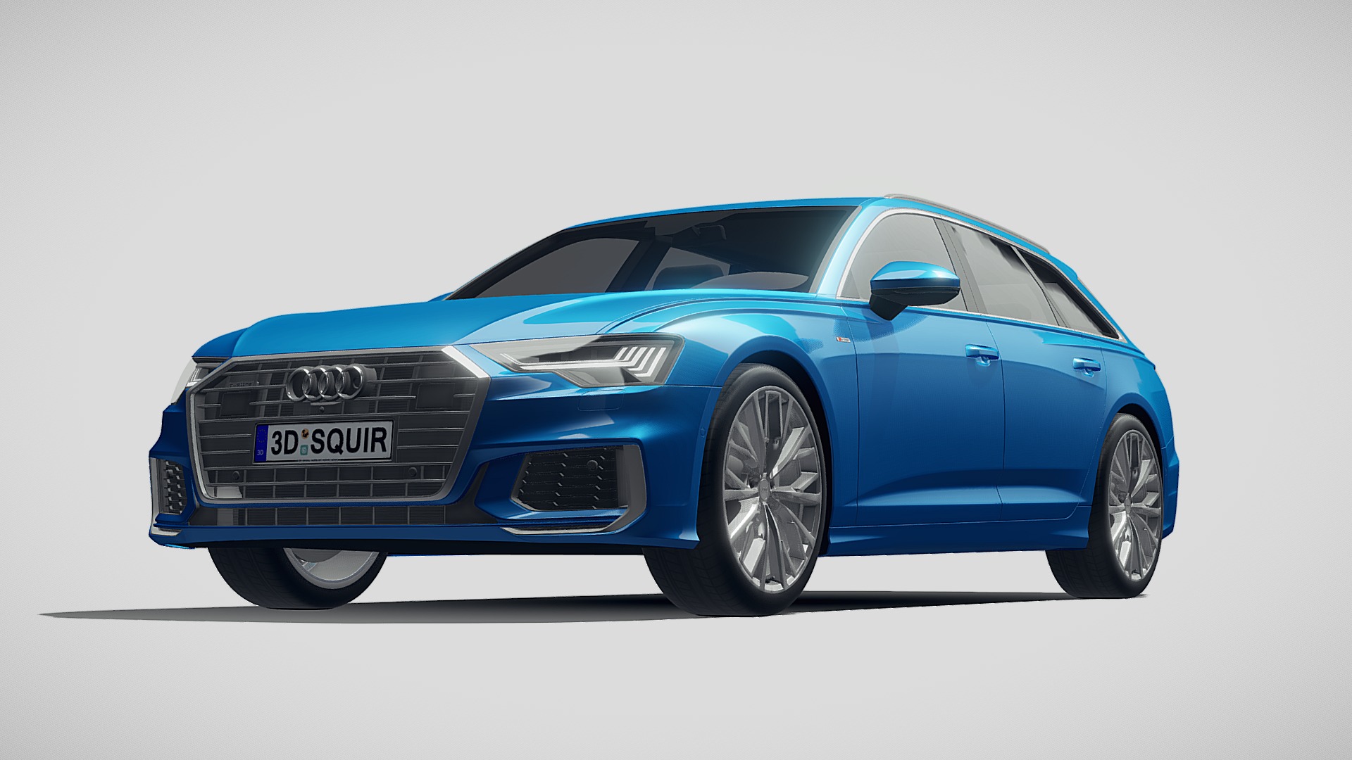3D model Audi A6 Avant S-line 2019 - This is a 3D model of the Audi A6 Avant S-line 2019. The 3D model is about a blue car with a white background.