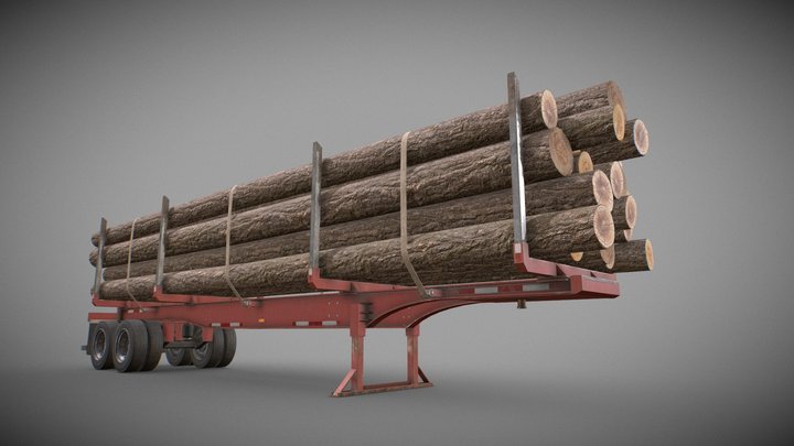 Logging Trailer - Low Poly 3D Model