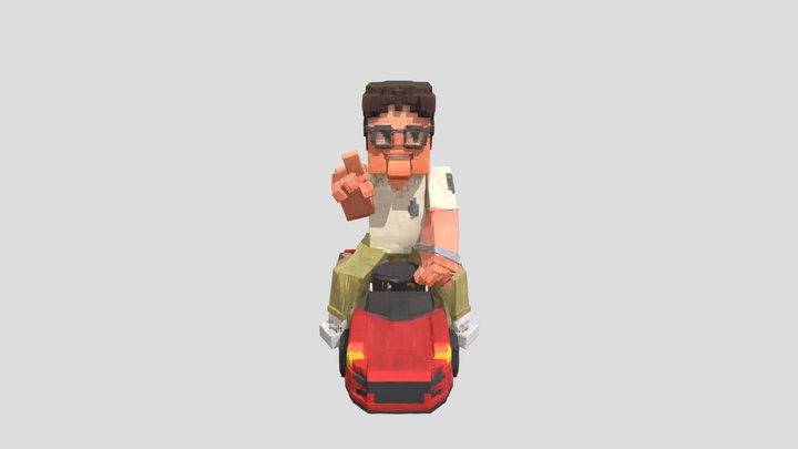 cube same minecraft person sit on the little car 3D Model