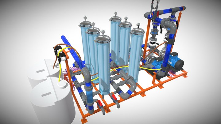 Fine Filter System - 40inch 7Core Housings 3D Model