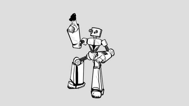 Thinker Bot + Bird 3D Model