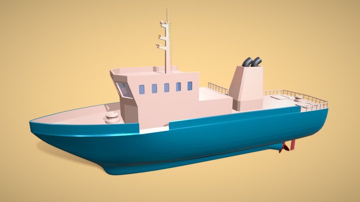 Low Poly Marine Supply Vessel Ship Model 3 3D Model