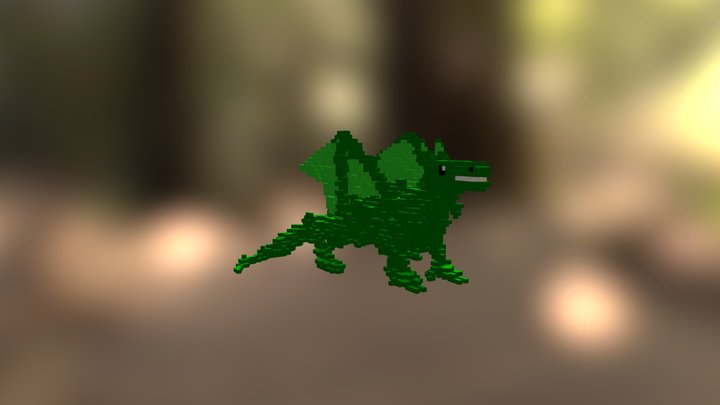 Green Voxel Dragon 3D Model