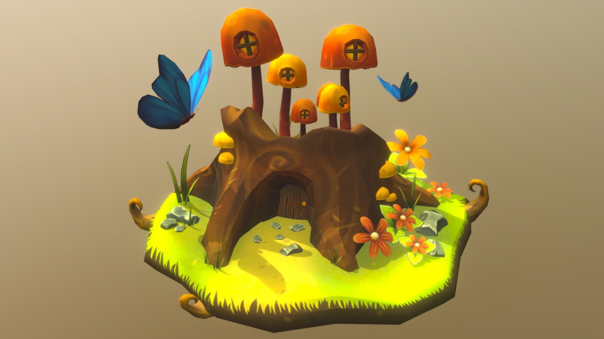 Tree stump Butterfly House - 3D model by rosiejarvis [e925cc9] - Sketchfab