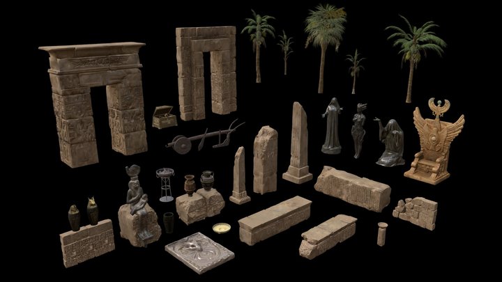 Ancient Egypt: Ruins and Oasis Decor Set 3D Model