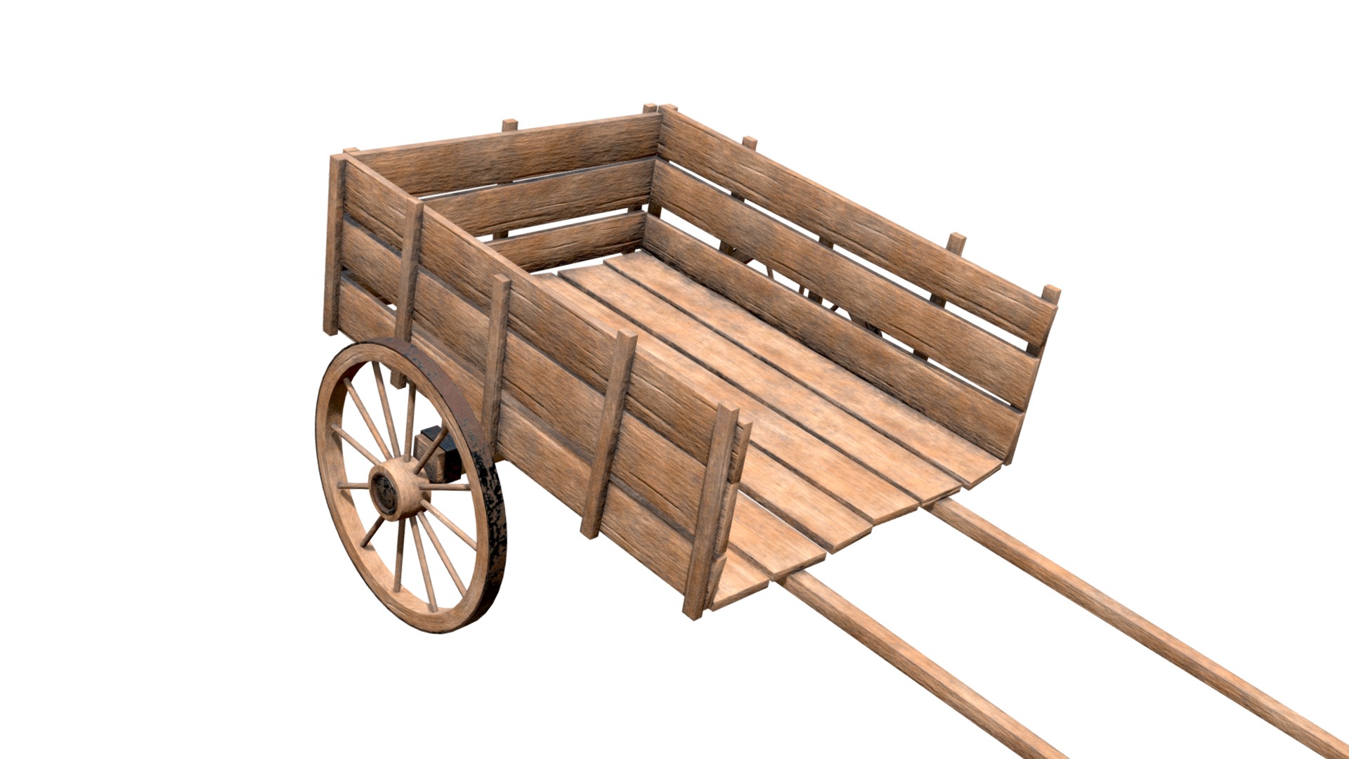 3D model Wooden cart 3 - This is a 3D model of the Wooden cart 3. The 3D model is about a wooden cart with wheels.