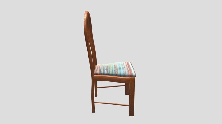 Spindle-Back Wooden Dining Chair 3D Model