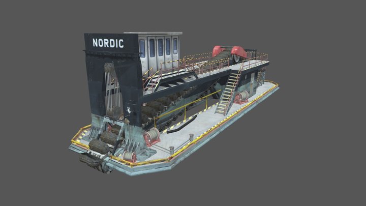 Bucket Dredger - Excavation Ship 3D Model