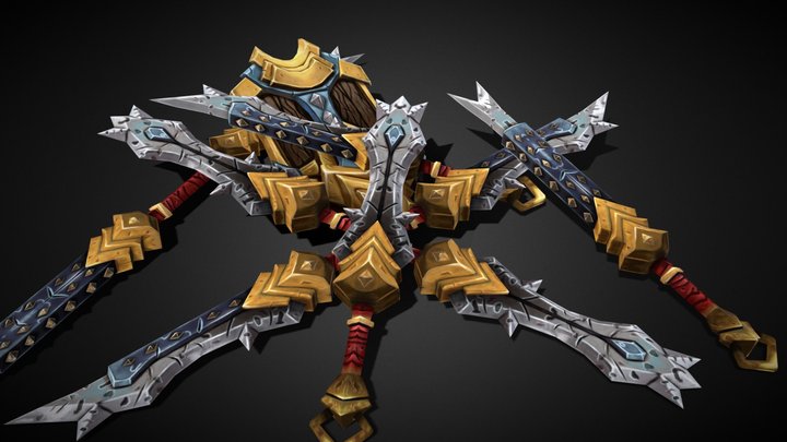 Stylized Handpainted Swords And Shield 3D Model