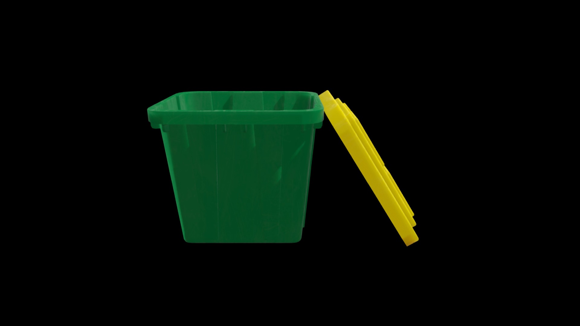 3D model Recycle Bin – Low Detail - This is a 3D model of the Recycle Bin - Low Detail. The 3D model is about a green plastic container with a yellow handle.